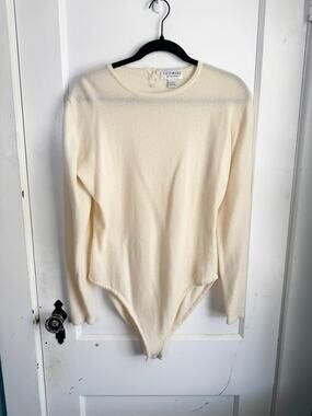 Vintage VTG 100% Cashmere Bodysuit Long Sleeves Scoop Neck Soft Fitted Large L